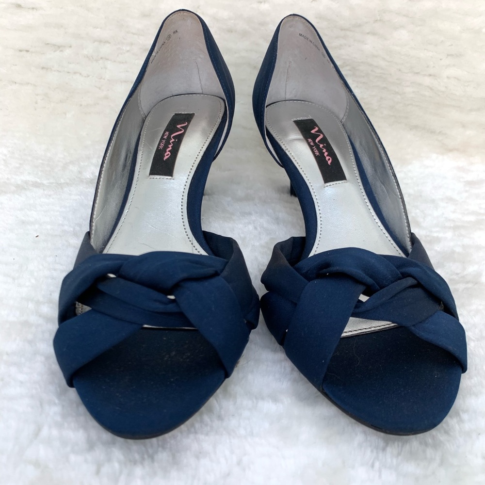 Nina Navy crepe evening shoe